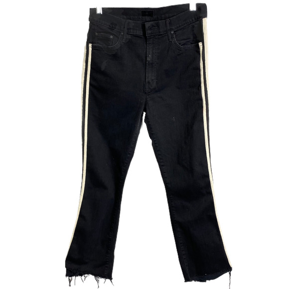 MOTHER Denim - MOTHER Women's Jeans Insider Crop Step Fray Guilty Racer Black White Stripe 31